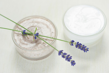 Cream, lavender flowers