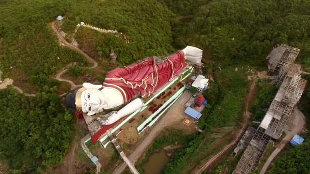 Win Sein Taw Ya Reclining Buddha near Mawlamyine, Myanmar (Burma), aerial view.