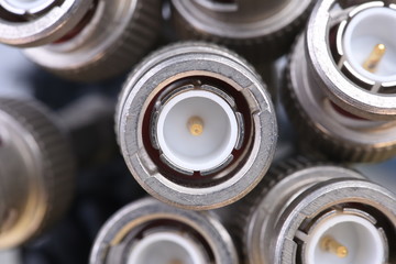 Bunch of cables with BNC connectors closeup