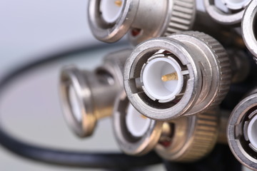 BNC Connectors Coaxial Cables Closeup
