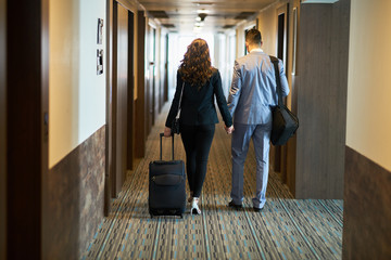 Couple at a hotel lobby hall