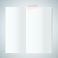 Crumpled exercise sheet is attached to the wall with an adhesive tape. Paper for notes. Flat vector cartoon illustration. Objects isolated on white background.