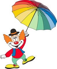 Cartoon funny clown holding an umbrella
