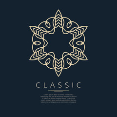 Golden vector logotype. Eastern outline logo with space for letter. Classic design.