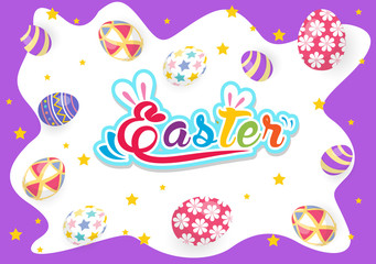 Happy Easter greeting card with rabbit, bunny and eggs