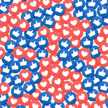 Social network marketing like and heart icon. Application social media background advertising