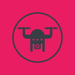 Drone icon in circle, copter with camera, aerial footage, vector illustration