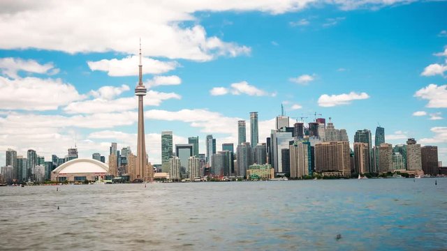 Toronto, Ontario, Canada, time lapse view of famous Toronto skyline during daytime. 