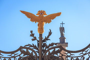 the main gate to the Hermitage in St. Petersburg in the winter on a sunny day