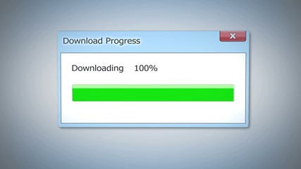 Successful download process, dialog box with green status bar, outdated software