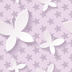 Fototapeta na wymiar Beautiful background pattern with white blossoming butterflies. Rasterized copy.