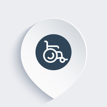 wheelchair linear icon on marker, vector illustration