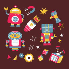 Fototapeta premium Vector set of hand drawn roborts and objects