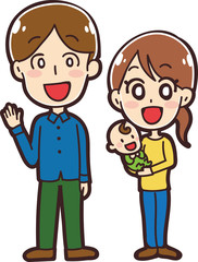 育児をする夫婦のイラスト素材