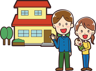 家族とマイホームのイラスト素材