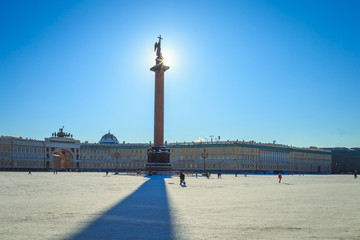 Fototapeta na wymiar panorama of the Palace Square in St. Petersburg in winter day