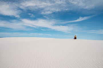People in nature, woman doing yoga in White Sands National Monument, New Mexico