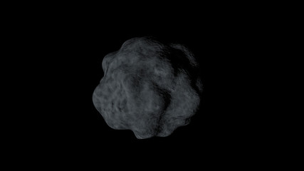 Dark rock asteroid isolated on black background. 3D rendering
