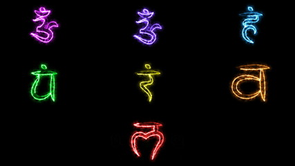 Burning stylish chakras symbol in space, 3d rendering backdrop