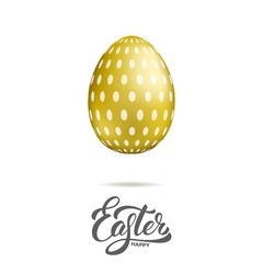 Easter. Gold egg with ornament and Happy Easter script lettering. Easter holiday design element