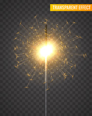 Vector light sparkler decoration. Holiday sparkler firework background isolated bengal bright light