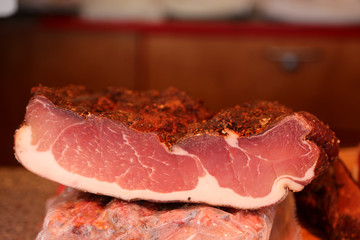 fresh pork ham at market