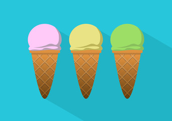 set of colorful ice cream cones vector illustration