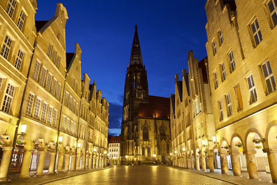 Old City Street And Church At Night, Germany