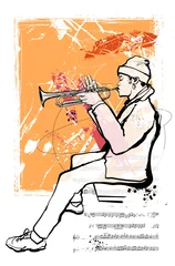 Papier Peint photo autocollant Art Studio Joueur de trompette sur fond grunge