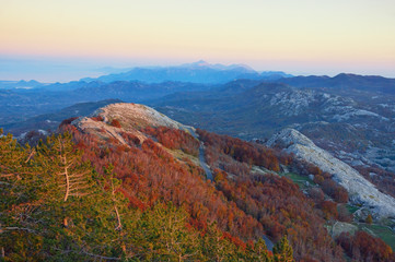 Evening mountain landscape. Montenegro, view of Lovcen National Park