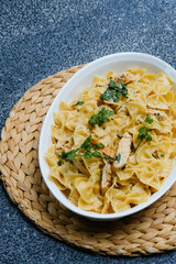 Close up Homemade   Chicken Alfredo Pasta. (selective Focus)