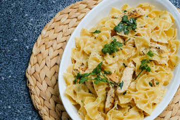 Close up Homemade   Chicken Alfredo Pasta. (selective Focus)