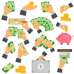 Manipulation with money color flat icons set