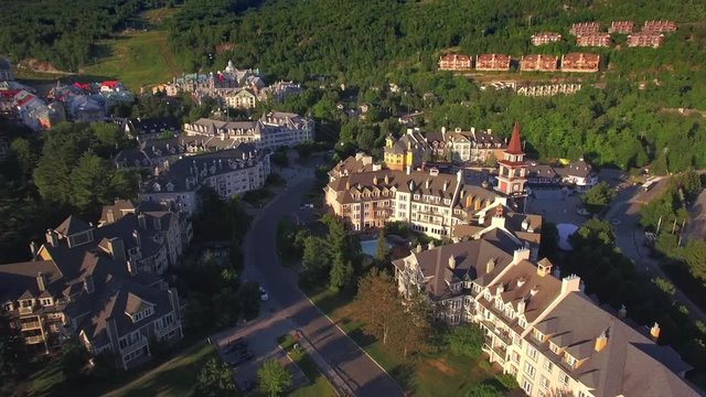 Quebec, Canada, aerial view of Mont Tremblant during summer. Mont Tremblant is a popular tourist destination and ski resort.