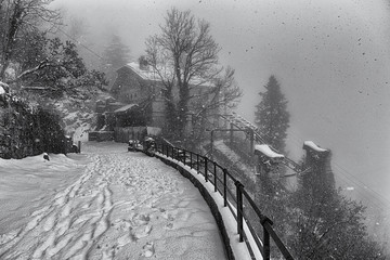 Ancient funicular station under the snow