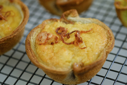 Close up Homemade    Taro Custard in Taro Toast Tarts. (selective Focus)