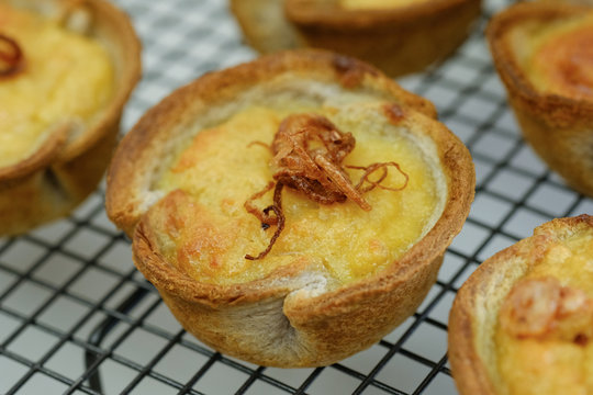 Close up Homemade    Taro Custard in Taro Toast Tarts. (selective Focus)