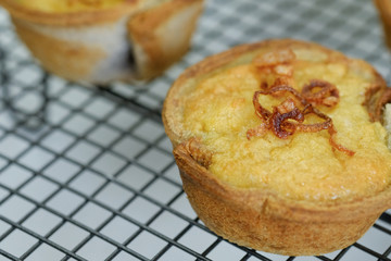 Close up Homemade    Taro Custard in Taro Toast Tarts. (selective Focus)