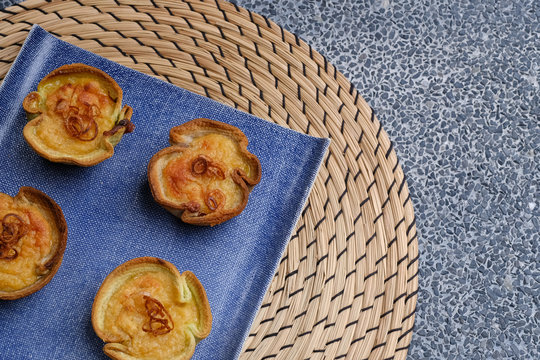 Close up Homemade    Taro Custard in Taro Toast Tarts. (selective Focus)
