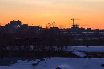 beautiful sunset on a winter frosty evening