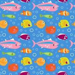 Tapeten Nahtloses dekoratives süßes Muster mit bunten Fischen © bulycheva_art