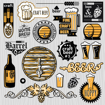 Set of vector craft beer emblems and design elements