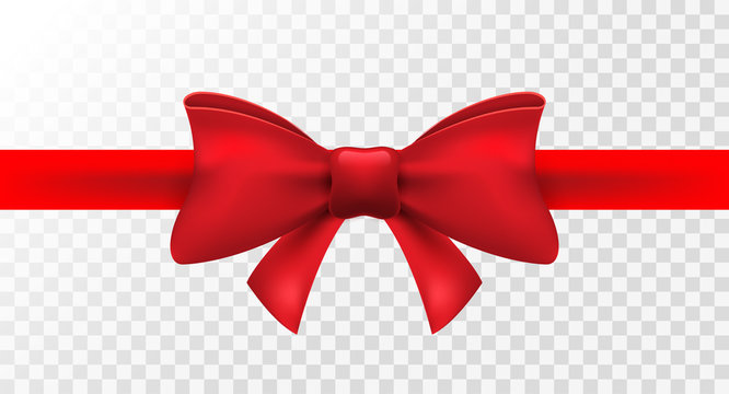 Red ribbon with red bow. Vector isolated bow decoration for holiday present. Gift element for card design