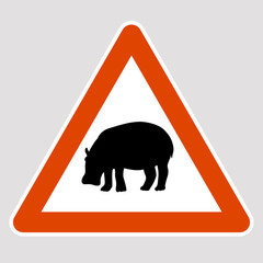Hippo black silhouette road sign vector illustration