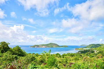 Obraz na płótnie Canvas View on Therese island from sans soucis road (panoramic point of view), Seychelles, Mahe Island