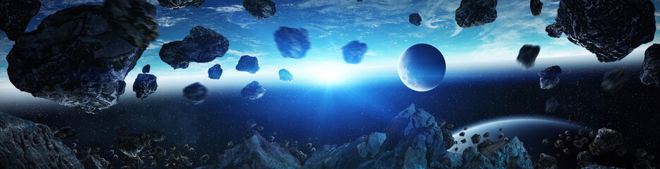 Fototapeta na wymiar Panorama of distant planet system in space 3D rendering elements of this image furnished by NASA