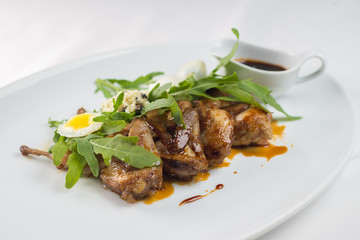 Quail with basil and scrambled eggs, high cuisine