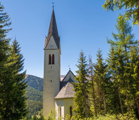 The mining chapel of S. Maddalena. The Gothic chapel was built in 1480 by the miners of Monteneve, Ridanna Valley, Racines, South Tyrol, Italy.