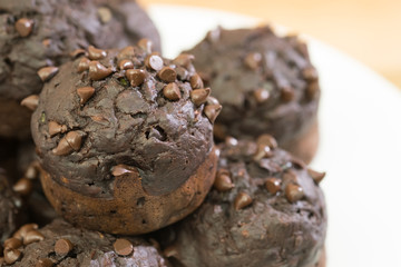 Close up Homemade   Chocolate and Zucchini Muffins. (selective Focus)