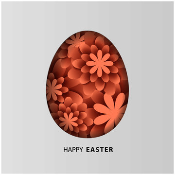 reeting card with Happy Easter - with flower Easter Egg on white background. design illustration